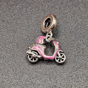 Sterling Silver 925 Pink Motorcycle Scooter Charm